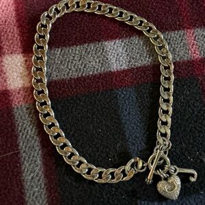 Juicy Couture Chunky Silver Chain Necklace with Heart Toggle Charm